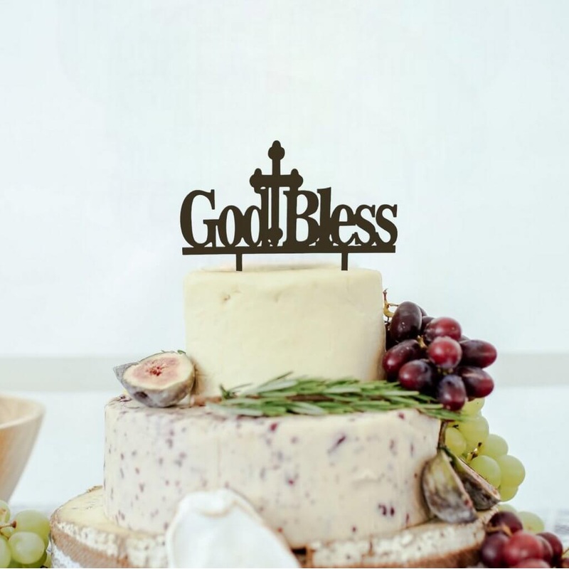 Acrylic Black 'God Blessed' with Cross Cake Topper