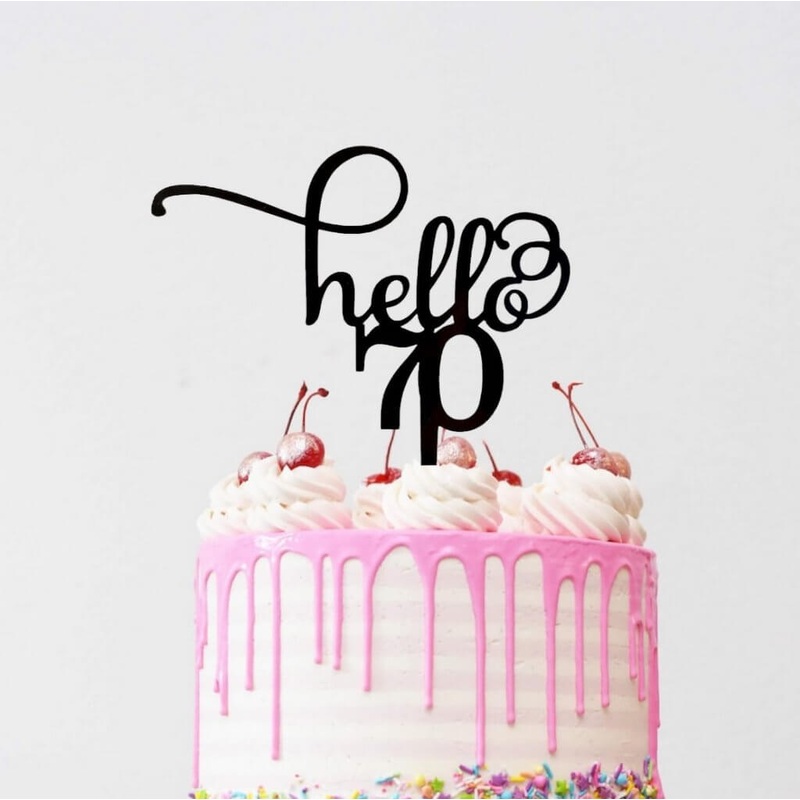Acrylic Black 'Hello 70' Birthday Cake Topper