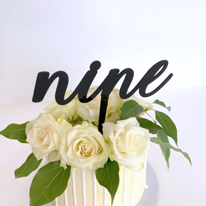 Acrylic Black 'nine' 9th Birthday Cake Topper