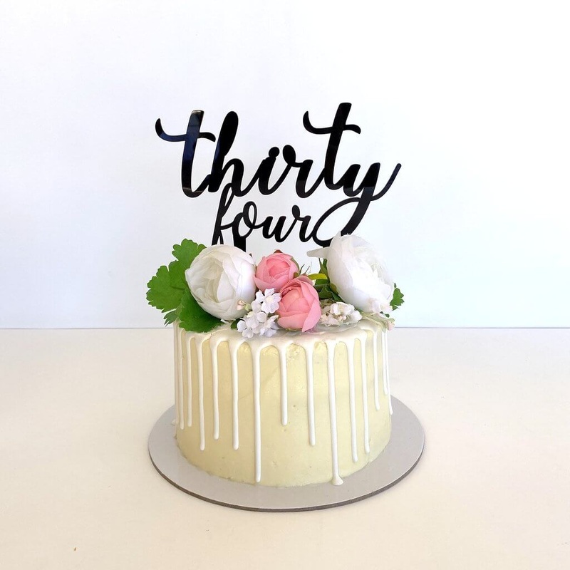 Acrylic Black 'thirty four' 34th Birthday Cake Topper