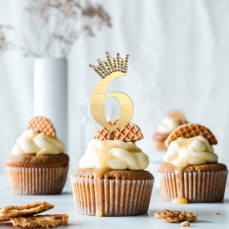 Acrylic Gold Age 6 Rhinestone Crown Cupcake Topper