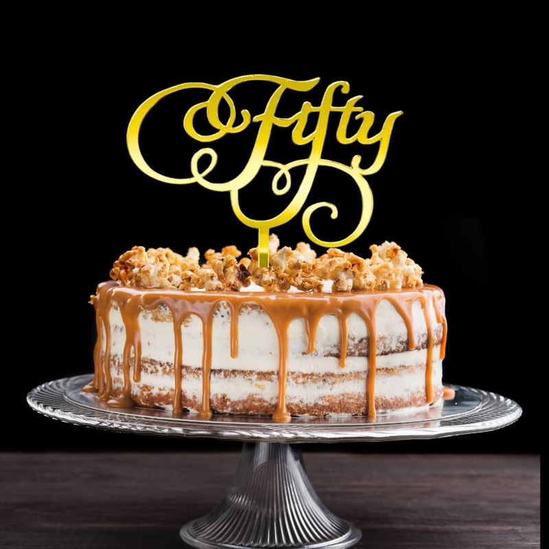 Acrylic Gold 'Fifty' Birthday Cake Topper