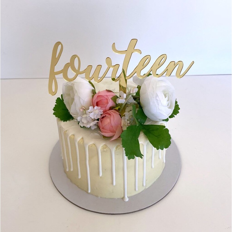 Acrylic Gold 'fourteen' Script Birthday Cake Topper