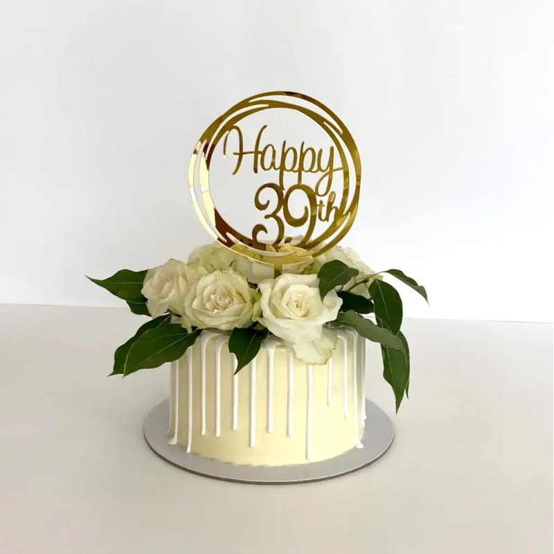 Acrylic Gold Geometric 'Happy 39th' Cake Topper