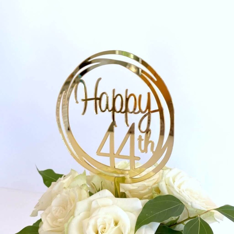 Acrylic Gold Geometric 'Happy 44th' Cake Topper