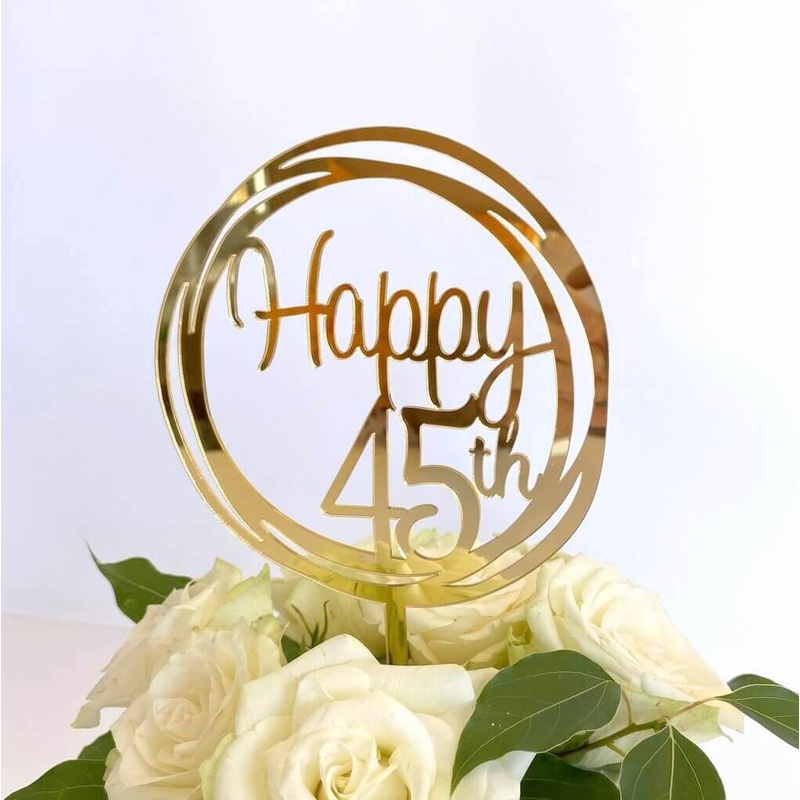 Acrylic Gold Geometric 'Happy 45th' Cake Topper