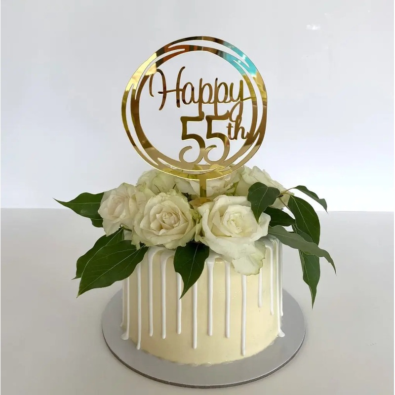 Acrylic Gold Geometric 'Happy 55th' Cake Topper