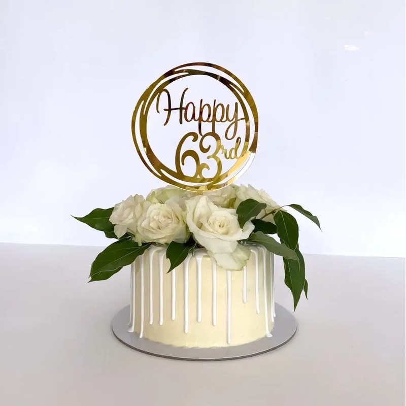 Acrylic Gold Geometric 'Happy 63rd' Cake Topper
