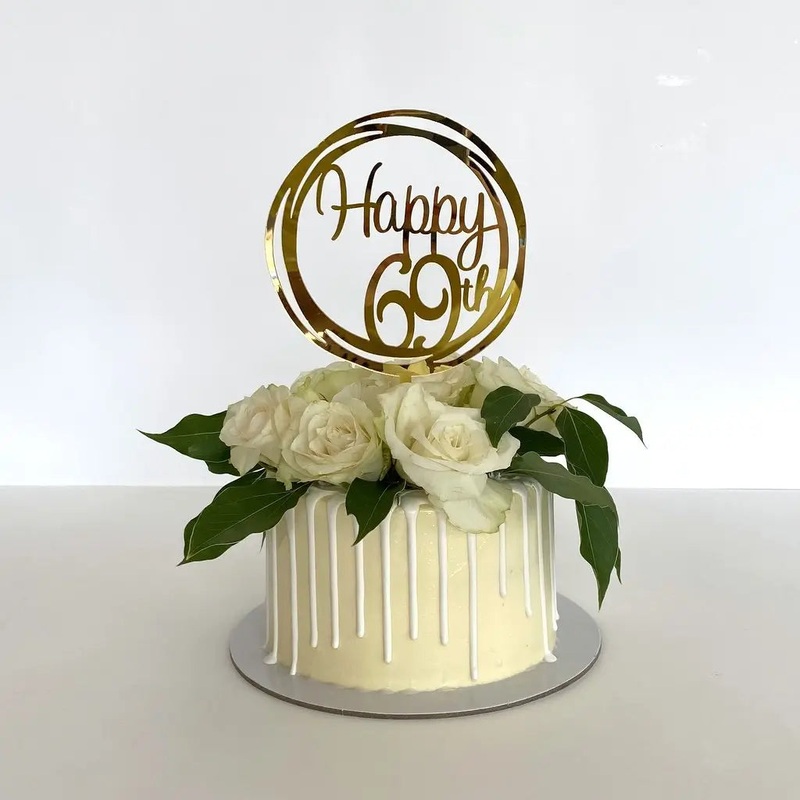 Acrylic Gold Geometric 'Happy 69th' Cake Topper
