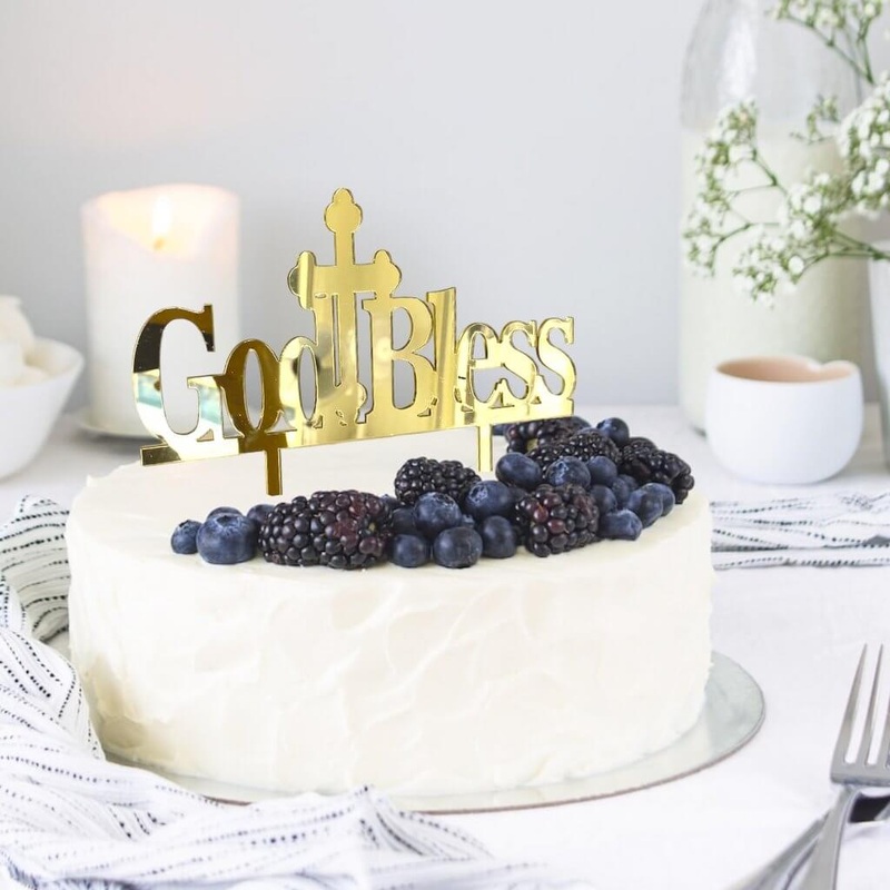 Acrylic Gold 'God Bless' Cross Cake Topper