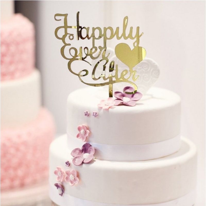 Acrylic Gold 'Happily Ever After' Heart Cake Topper