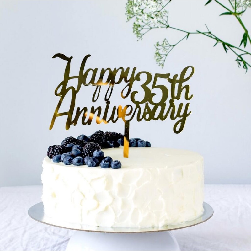 Acrylic Gold 'Happy 35th Anniversary' Cake Topper