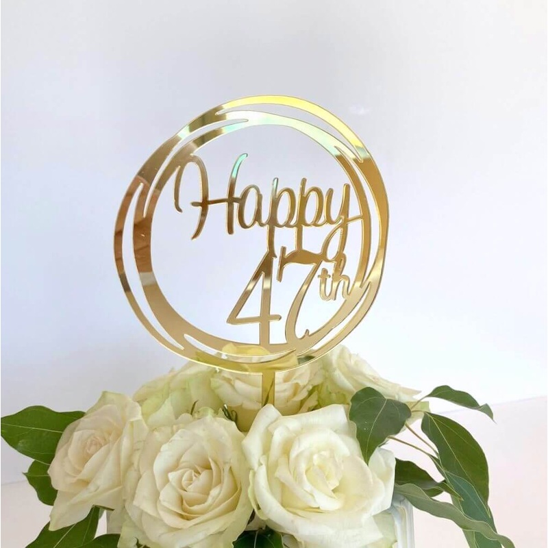 Acrylic Gold 'Happy 47th' Geometric Cake Topper