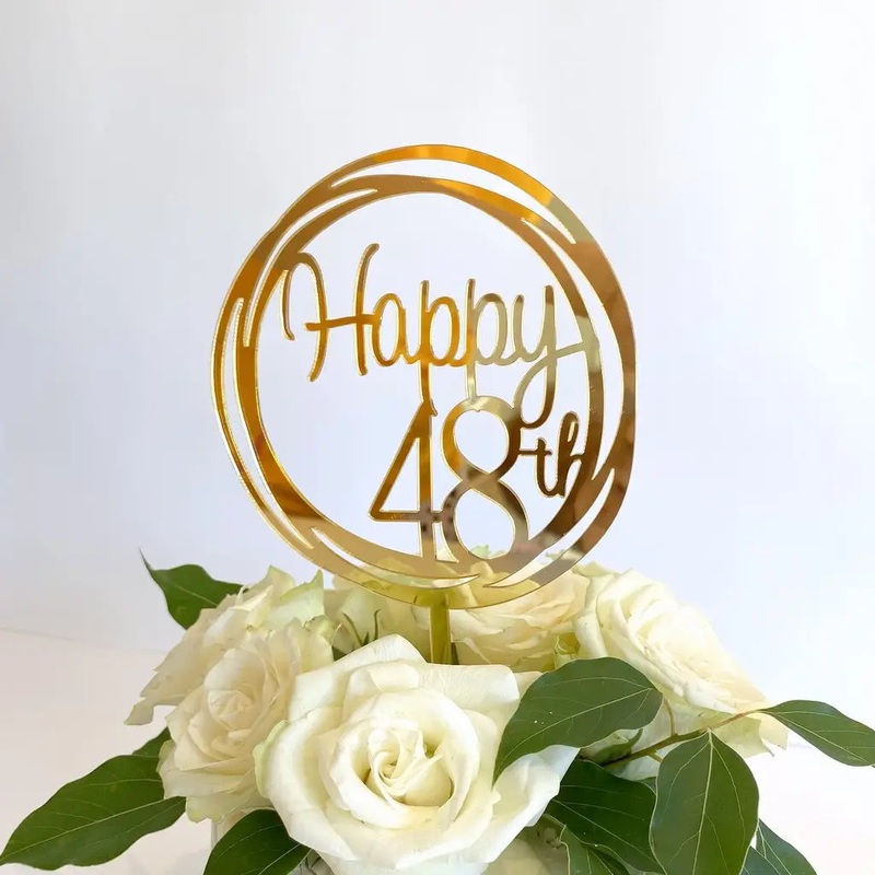 Acrylic Gold 'Happy 48th' Geometric Cake Topper