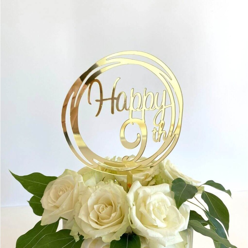 Acrylic Gold 'Happy 9th' Geometric Cake Topper