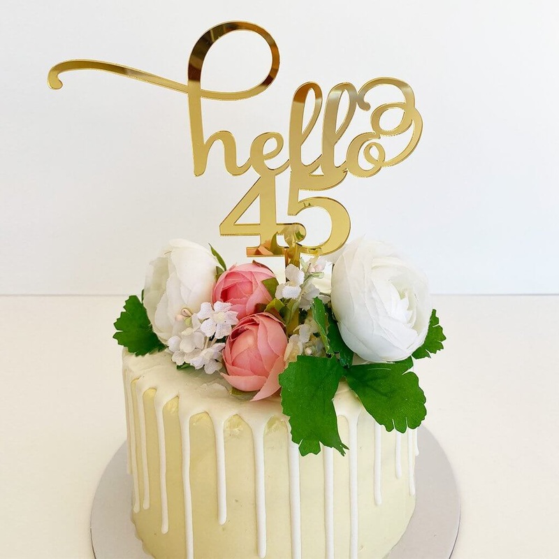 Acrylic Gold 'Hello 45' Birthday Cake Topper