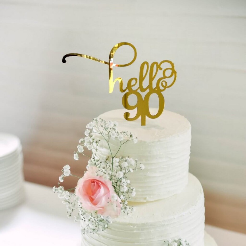 Acrylic Gold Mirror 'Hello 90' Cake Topper