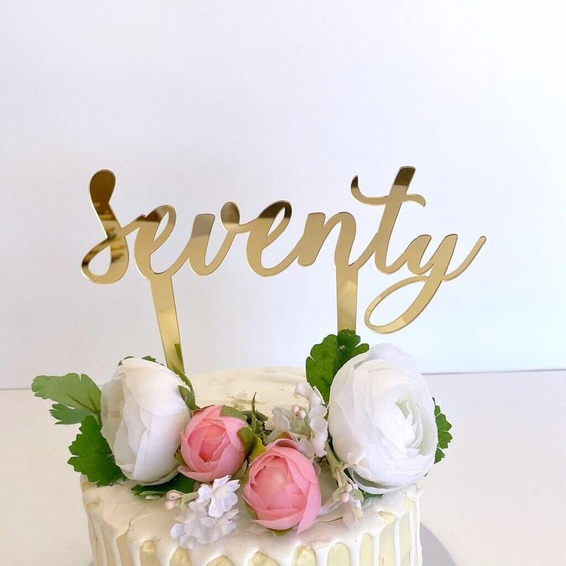Acrylic Gold 'Seventy' Birthday Cake Topper