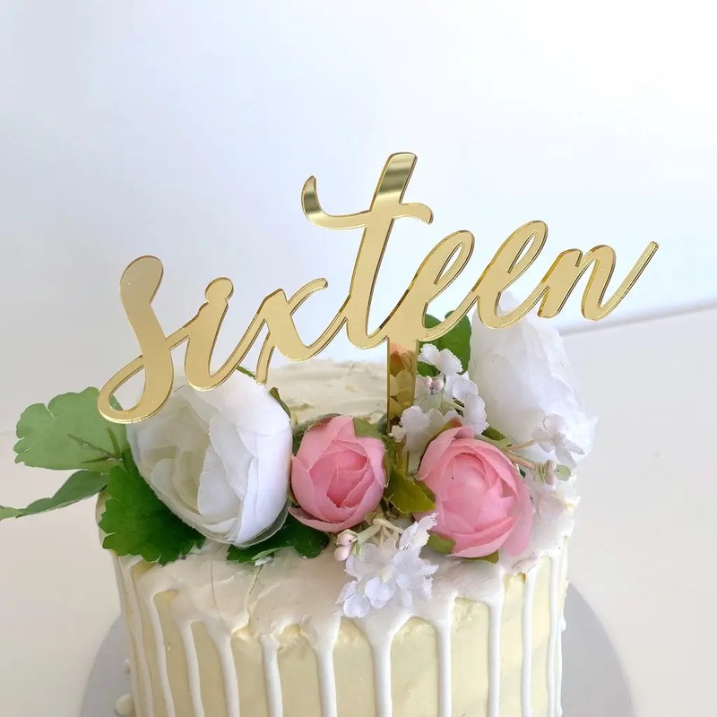 Acrylic Gold 'Sixteen' Birthday Cake Topper
