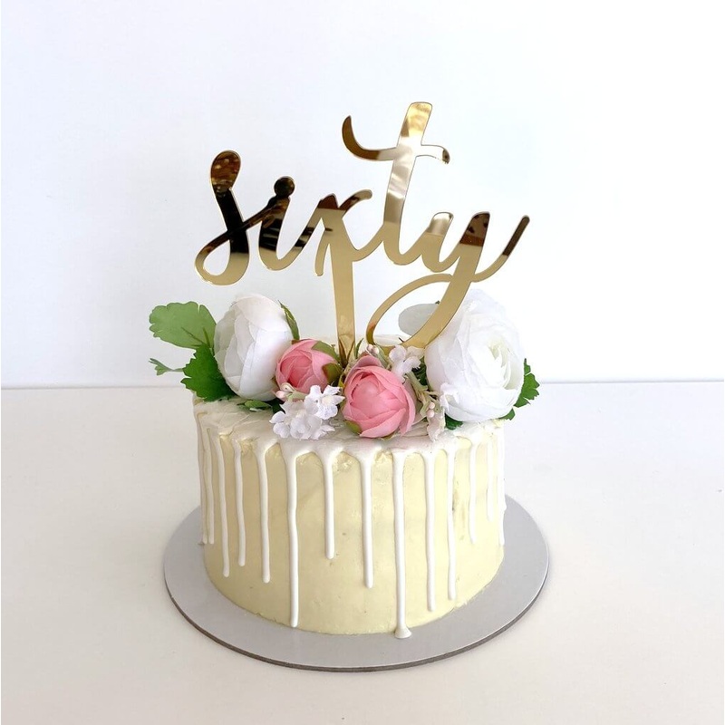 Acrylic Gold 'Sixty' Birthday Cake Topper