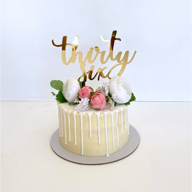 Acrylic Gold 'thirty six' 36th Birthday Cake Topper