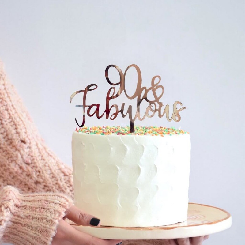 Acrylic Rose Gold '90 & Fabulous' Cake Topper