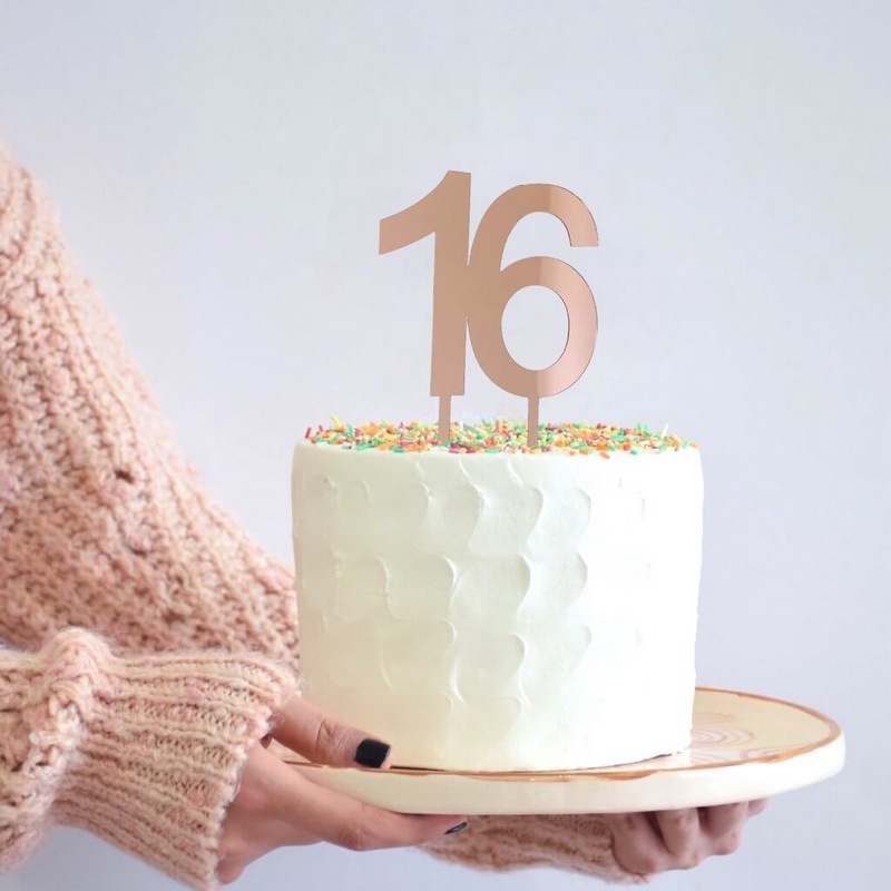 Acrylic Rose Gold Age 16 Birthday Cake Topper