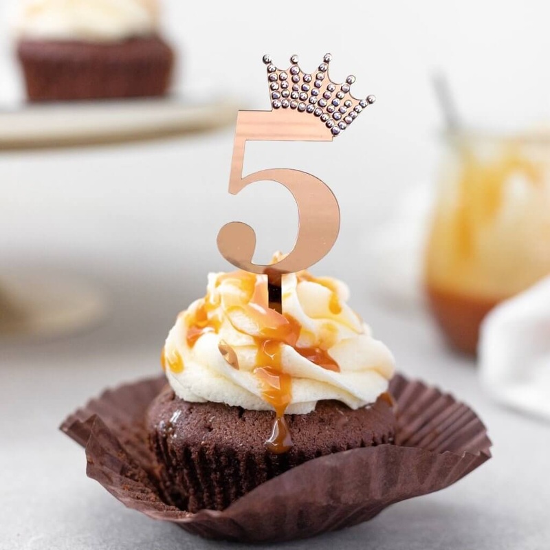 Acrylic Rose Gold Age 5 Rhinestone Crown Cupcake Topper
