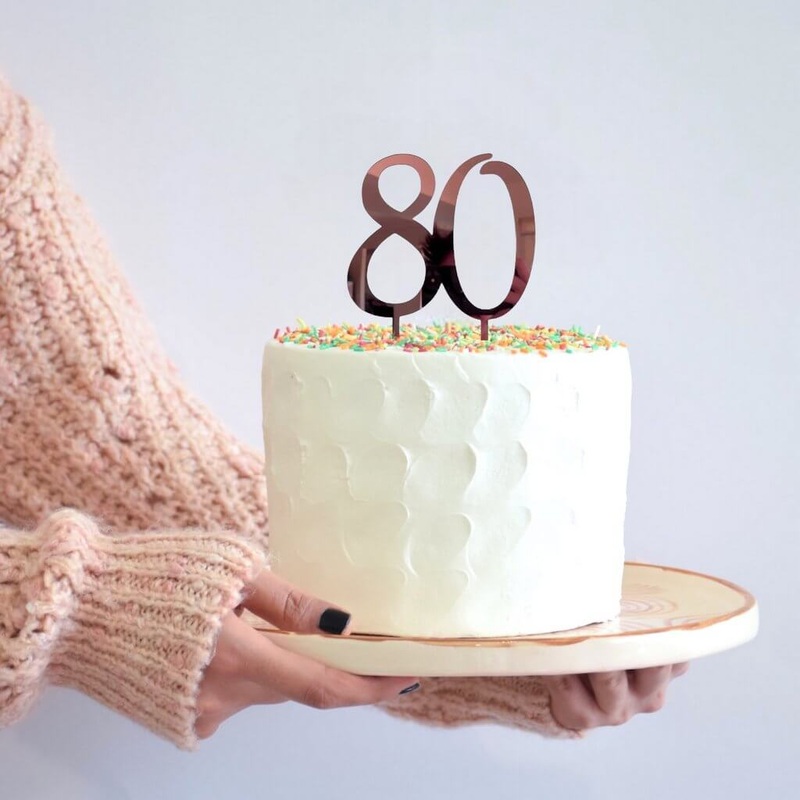 Acrylic Rose Gold Age 80 Birthday Cake Topper