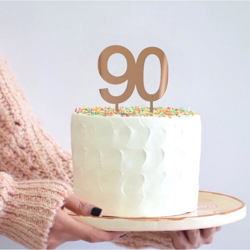 Acrylic Rose Gold Age 90 Birthday Cake Topper