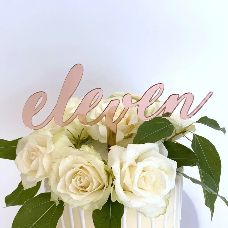 Acrylic Rose Gold 'eleven' 11th Birthday Cake Topper