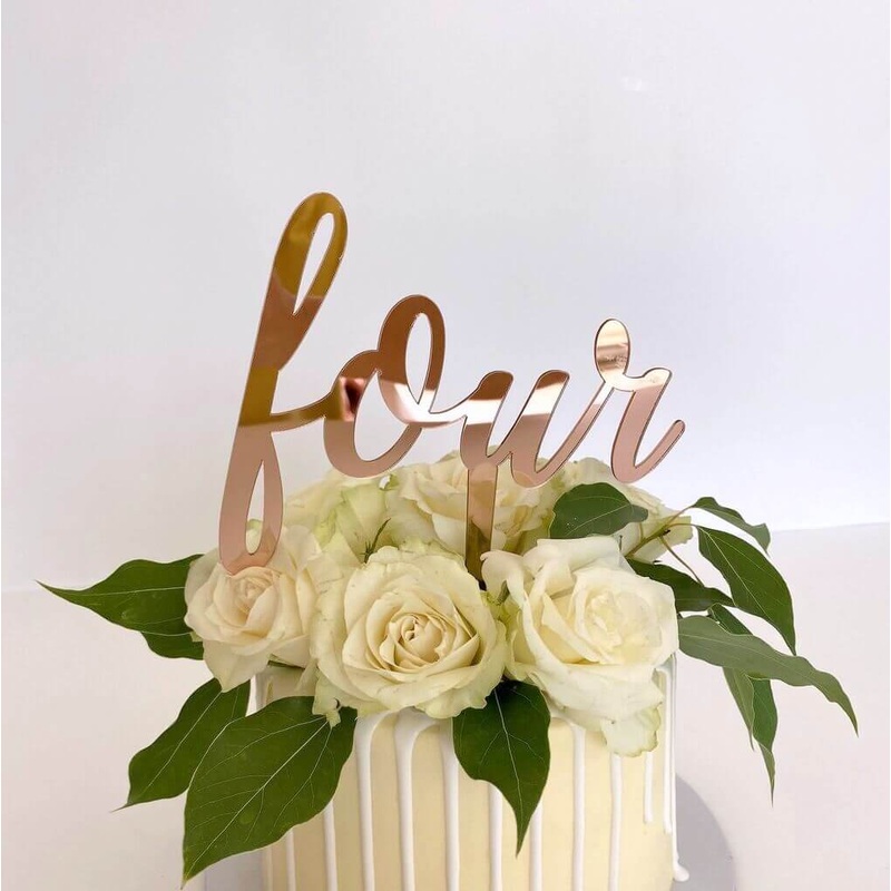Acrylic Rose Gold 'Four' 4th Birthday Cake Topper