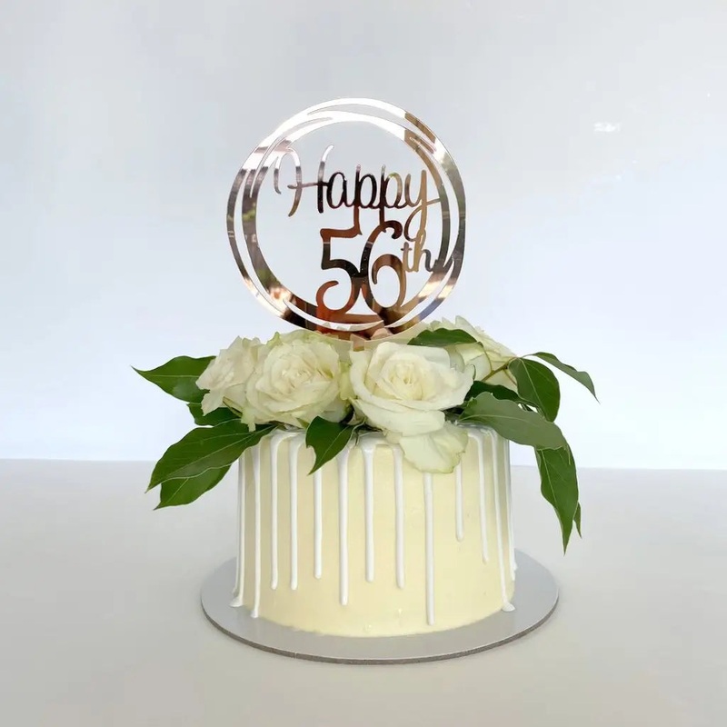 Acrylic Rose Gold Geometric 'Happy 56th' Cake Topper