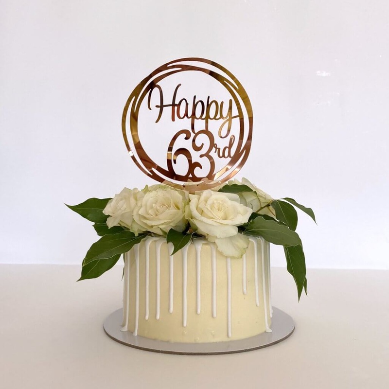 Acrylic Rose Gold Geometric 'Happy 63rd' Cake Topper