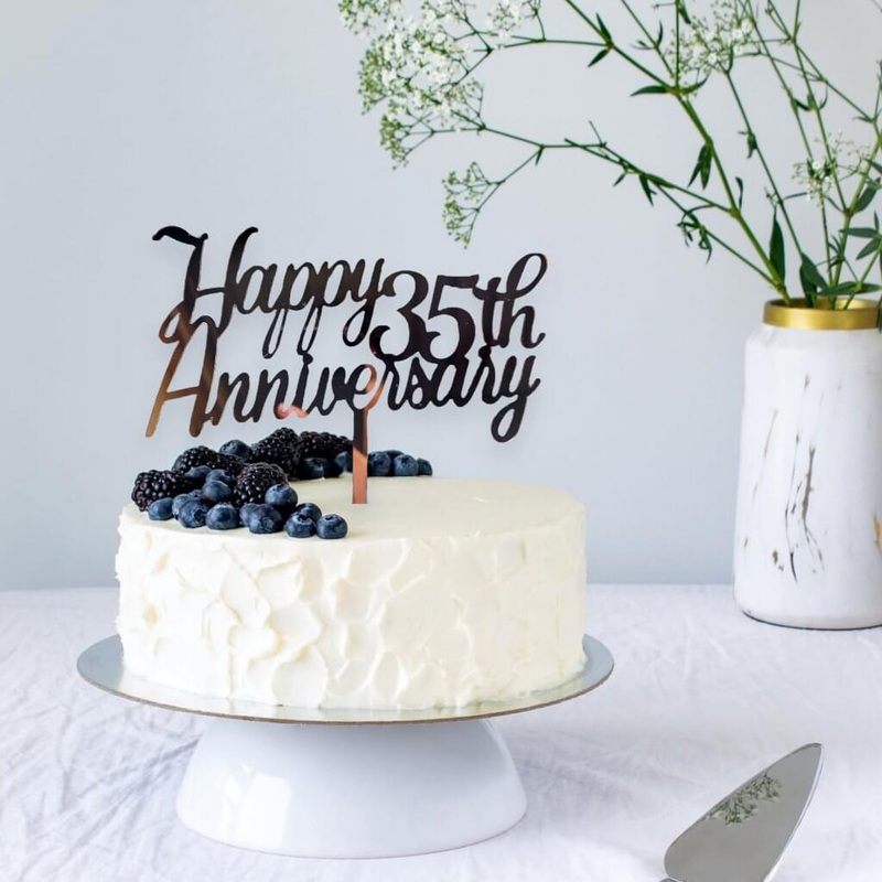 Acrylic Rose Gold 'Happy 35th Anniversary' Cake Topper