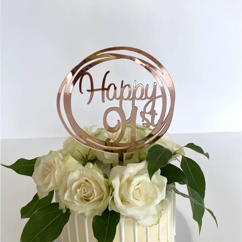 Acrylic Rose Gold 'Happy 91st' Birthday Cake Topper