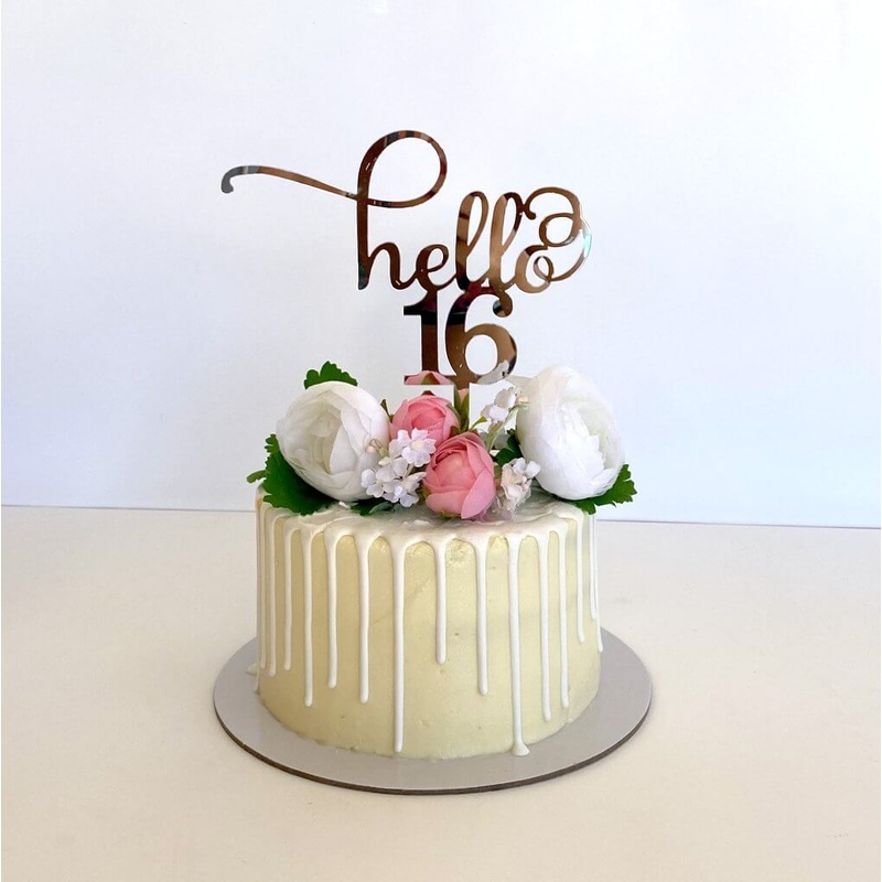 Acrylic Rose Gold 'hello 16' Birthday Cake Topper