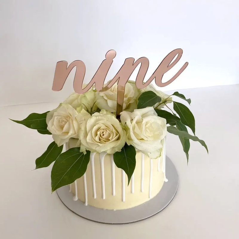 Acrylic Rose Gold 'nine' Birthday Cake Topper