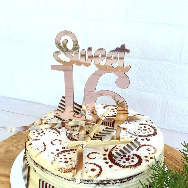 Acrylic Rose Gold 'Sweet 16' Cake Topper