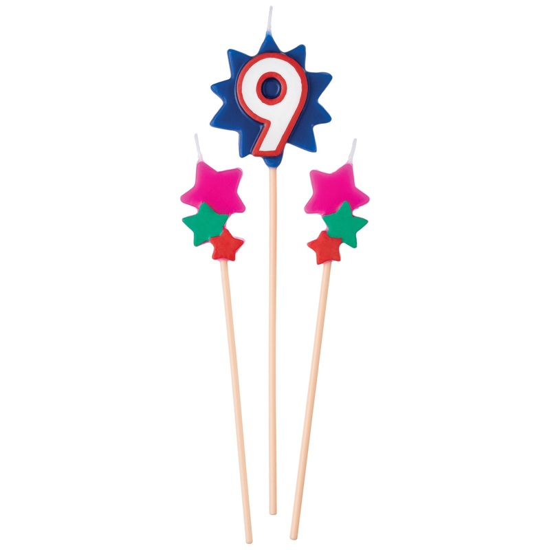 Birthday Cake Pick Candles #9, 5 1/2-7 Inches, 3 Count