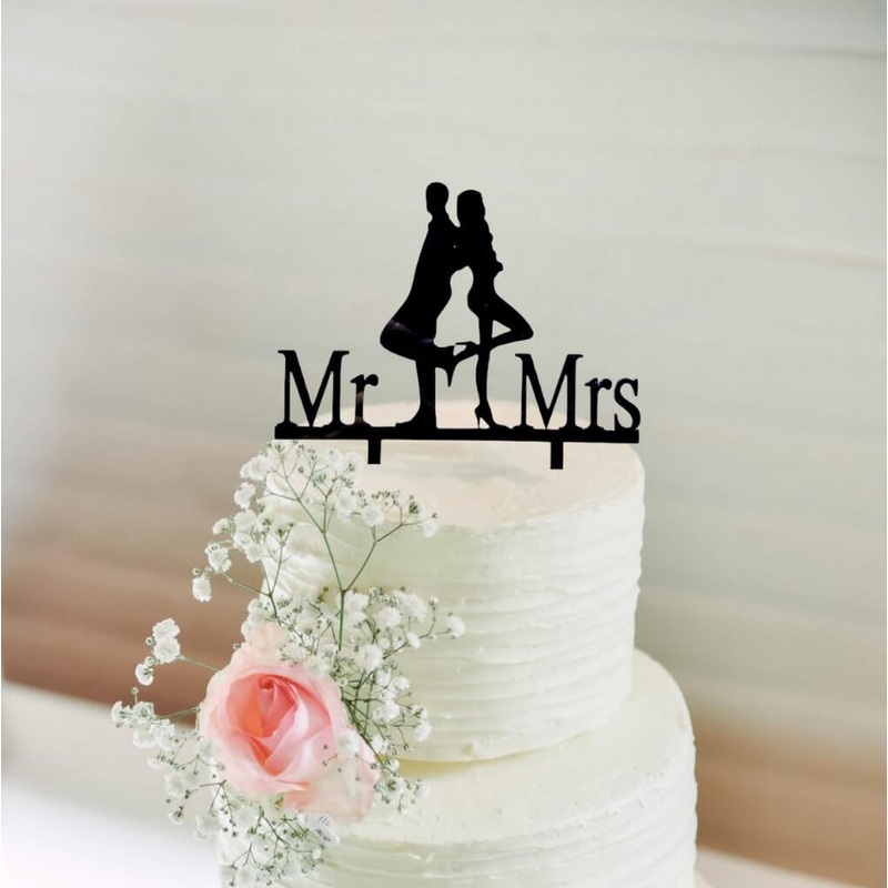 Black Acrylic Mr Mrs Back To Back Bridal Cake Topper