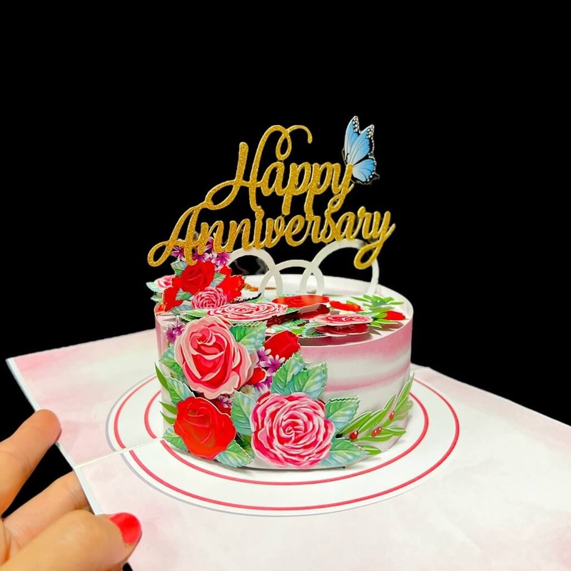 Delux Embossed Floral Happy Anniversary Cake Pop Card
