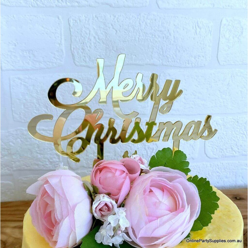 Gold Mirror Acrylic Merry Christmas Cake Topper