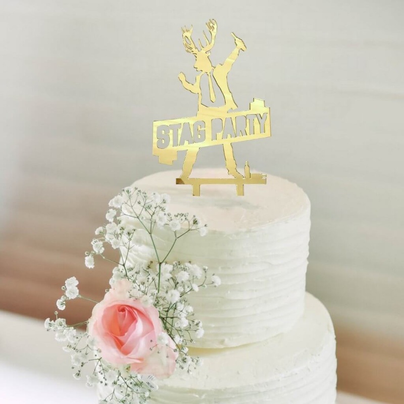 Gold Mirror Acrylic Stag Party Cake Topper