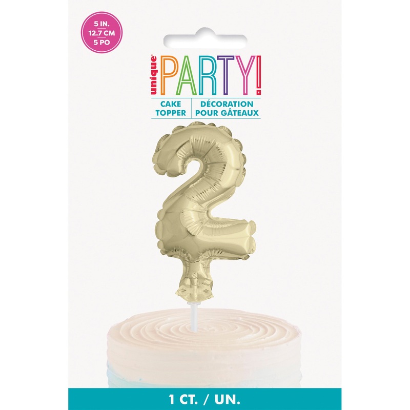 Golden Number 2 Foil Balloon Cake Topper, 1 Count
