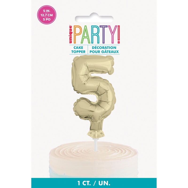 Golden Number 5 Foil Balloon Cake Topper, 1 Count