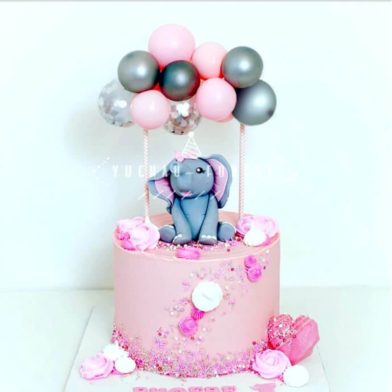 Mini Confetti Latex Balloon Cake Topper Kit - Baby Pink & Grey