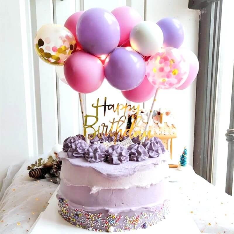 Mini Confetti Latex Balloon Cake Topper Kit - Pink & Purple