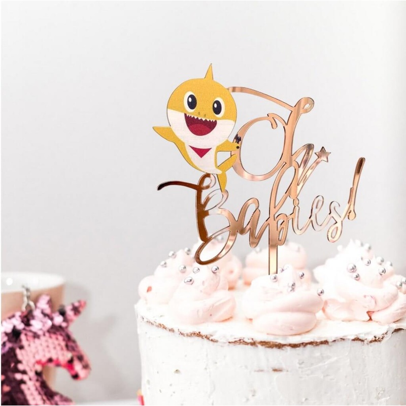 Rose Gold Acrylic 'Oh Babies' Baby Shark Cake Topper
