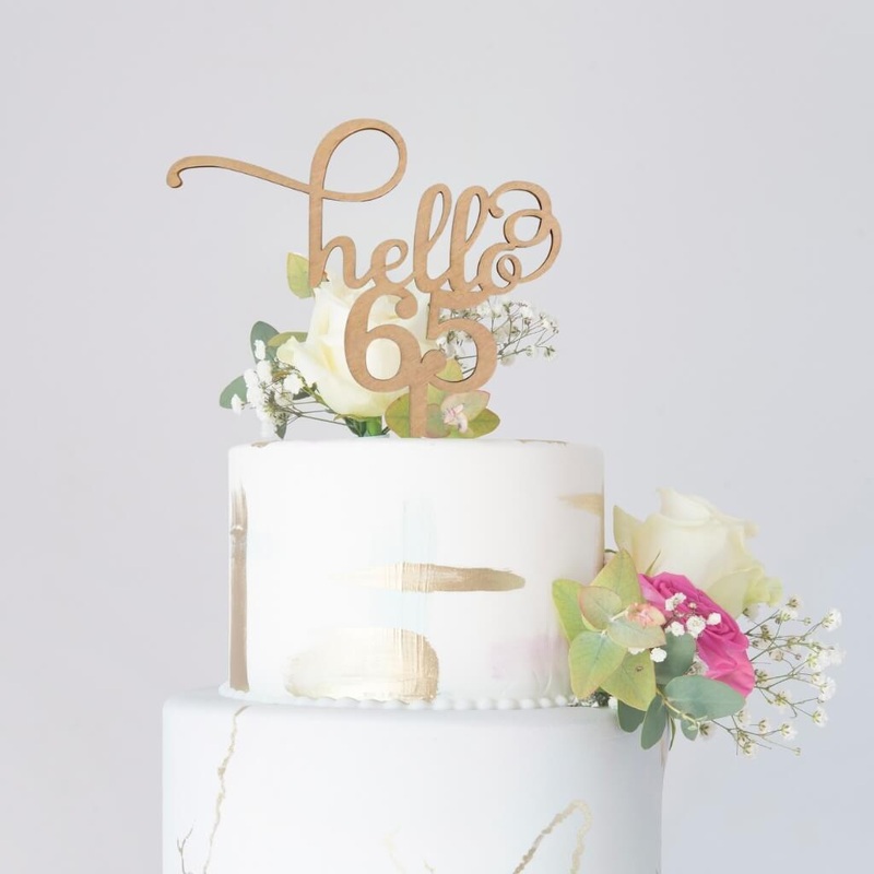 Wooden 'Hello 65' Birthday Cake Topper